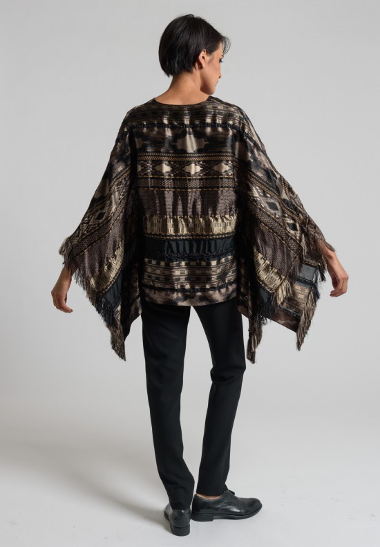 Ralph Lauren Fringed Filipa Poncho Top in Brown/Black	