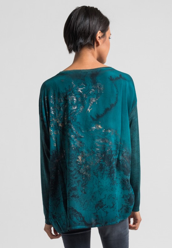 Avant Toi Cashmere/Silk Back Water Print Sweater in Turquoise	