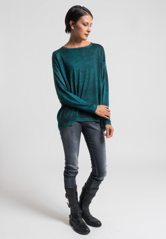 Avant Toi Cashmere/Silk Back Water Print Sweater in Turquoise	