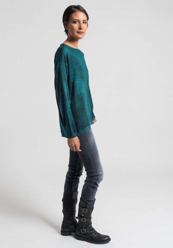 Avant Toi Cashmere/Silk Back Water Print Sweater in Turquoise	