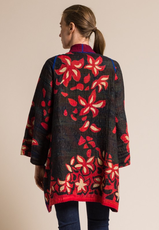 Mieko Mintz Reversible Holiday Flower A-Line Jacket in Black/Plu
