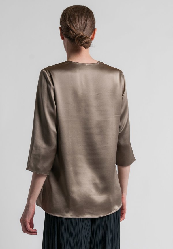 Peter Cohen 3/4 Sleeve Silk Blouse in Khaki	
