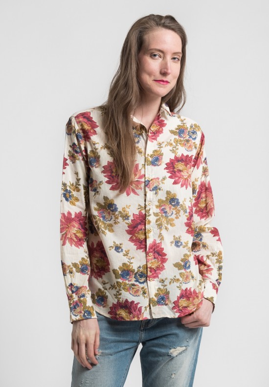 Péro Cotton Floral Point Collar Shirt in Cream	