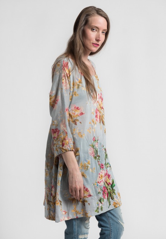 Péro Silk/Cotton Floral Embroidered & Beaded Tunic Dress in Blue ...