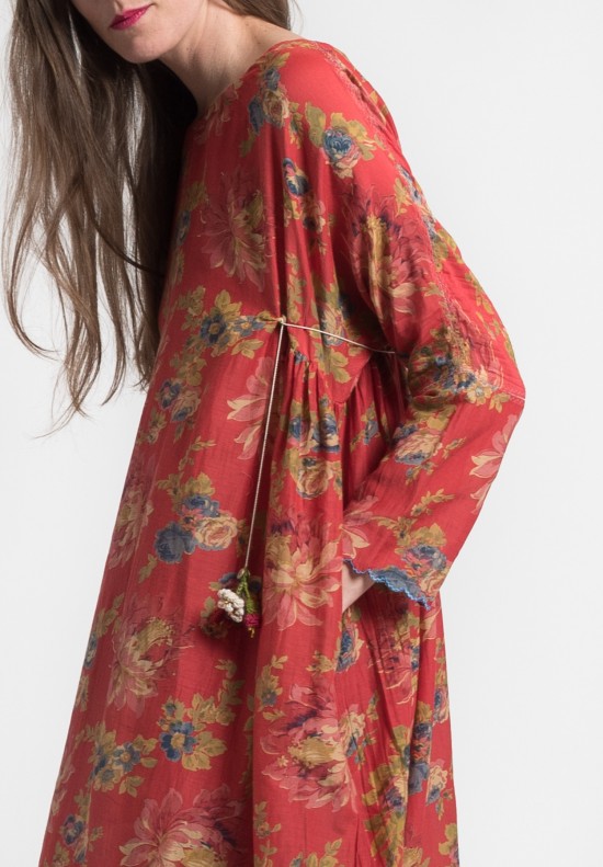 Péro Cotton/Silk Long Floral Dress in Red	