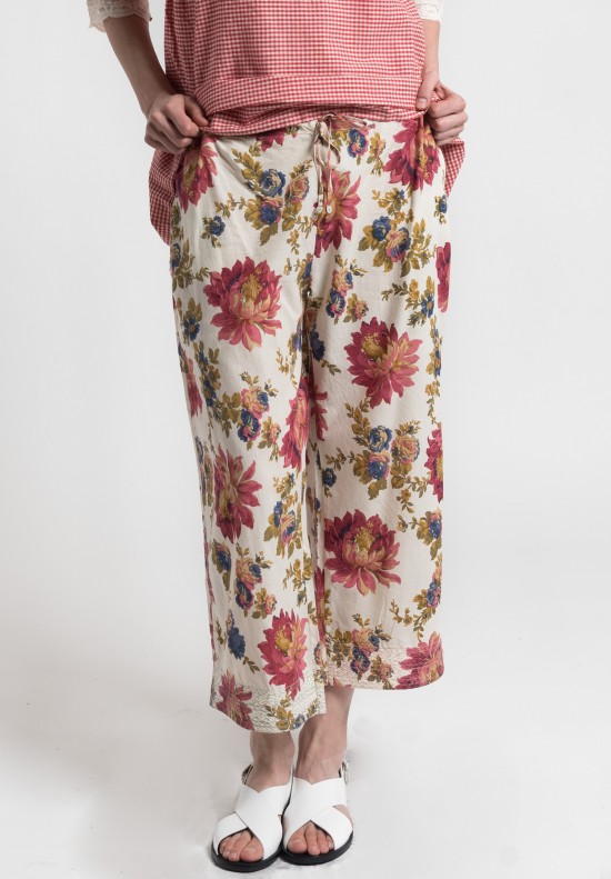 Péro Cotton Floral Drawstring Cropped Pants in Cream | Santa Fe Dry ...