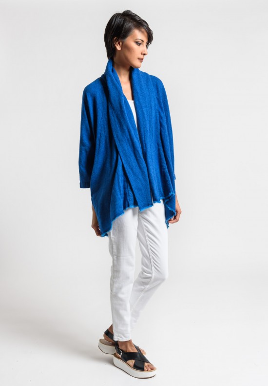 Daniela Gregis Washed Cashmere Shawl Collar Jacket in Turquoise/Blue Ink	