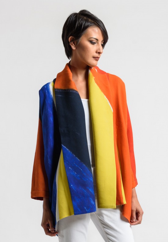 Daniela Gregis Special Print Shawl Collar Jacket in Multi-Color	