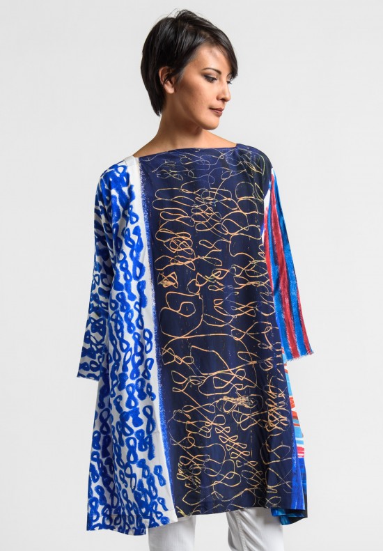 Daniela Gregis Special Print Silk Tunic Dress in Blue	