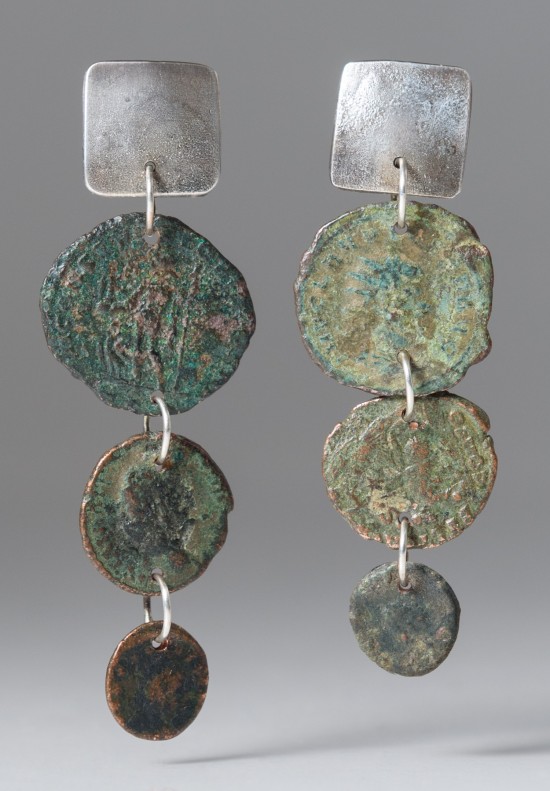 Holly Masterson 3 Dropped Ancient Roman Coin Earrings	