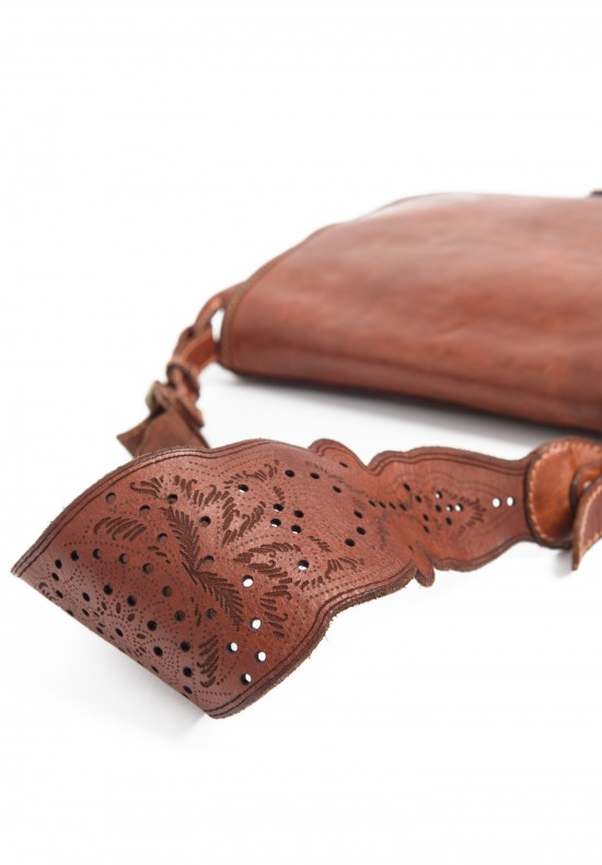 Campomaggi Detailed Strap Leather Saddle Bag in Cognac	