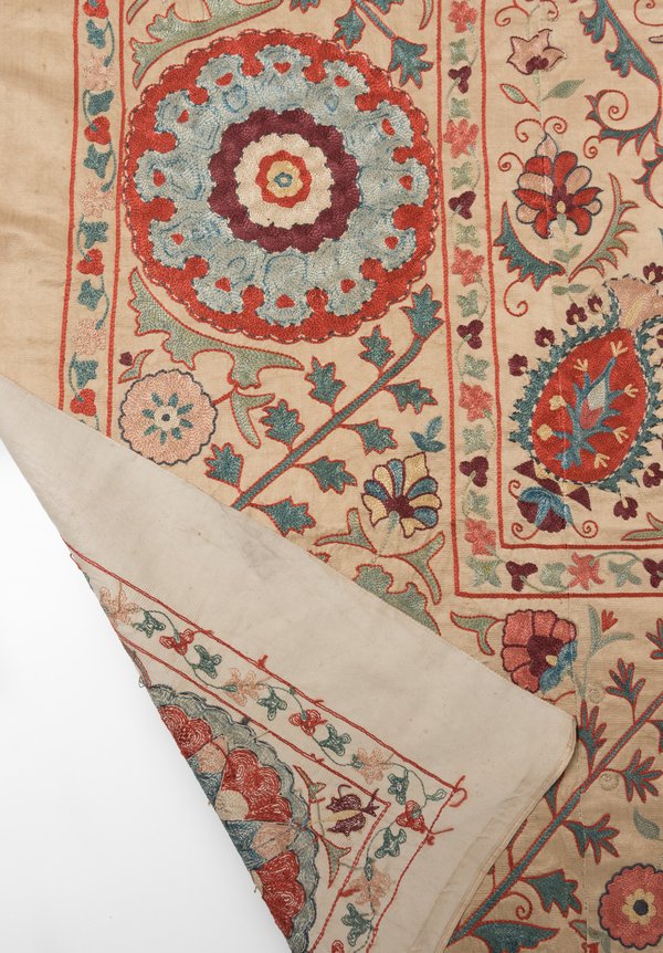 Shobhan Porter Vintage Uzbek Embroidered Suzani Throw in Cream	