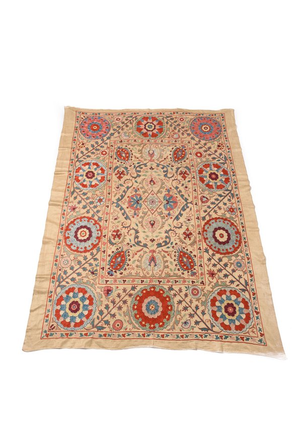 Shobhan Porter Vintage Uzbek Embroidered Suzani Throw in Cream	