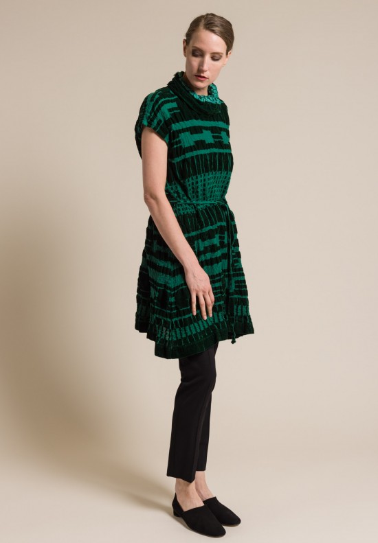 Issey Miyake Velvet 'Chord Flocky Print' Tunic Dress Green