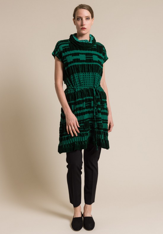 Issey Miyake Velvet 'Chord Flocky Print' Tunic Dress Green