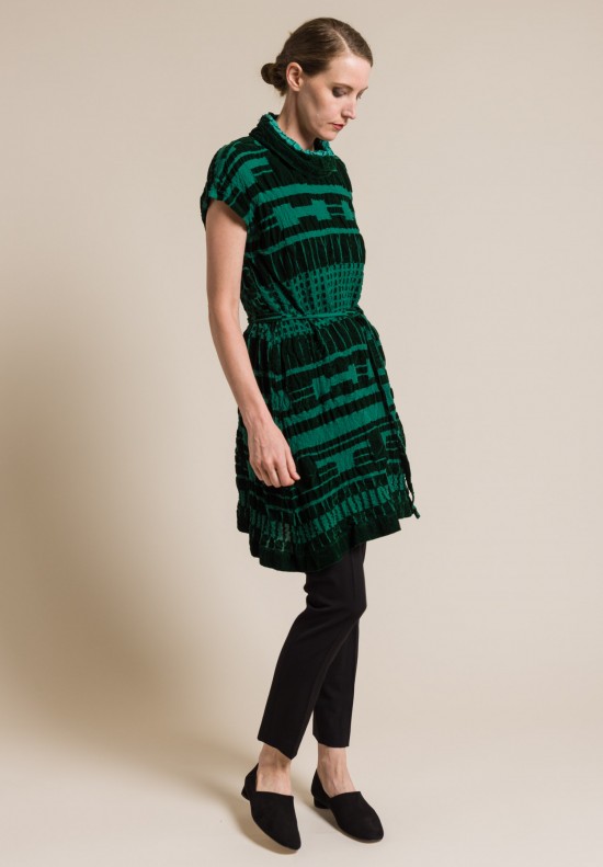 Issey Miyake Velvet 'Chord Flocky Print' Tunic Dress Green