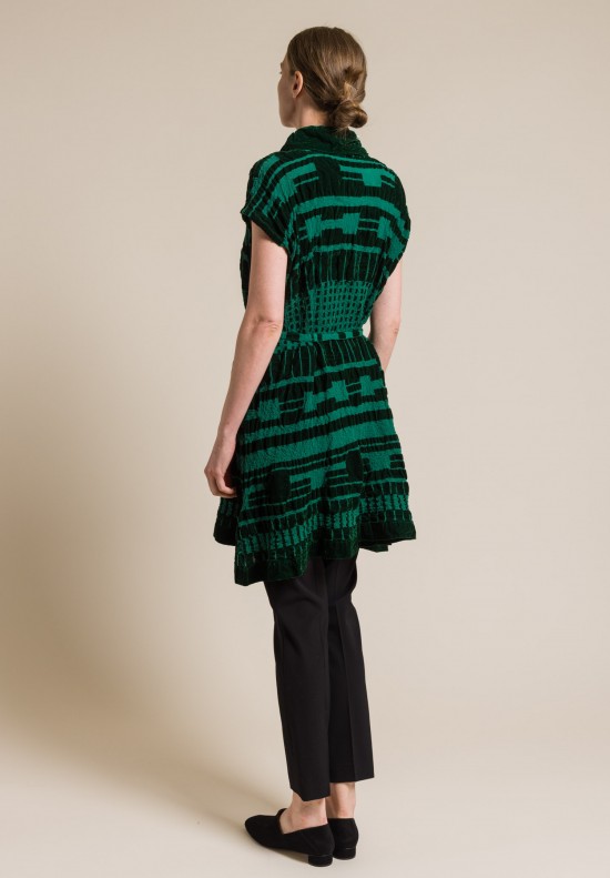 Issey Miyake Velvet 'Chord Flocky Print' Tunic Dress Green
