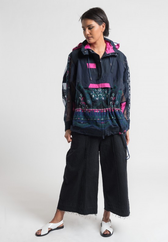 Sacai Tribal Embroidery Blouson Anorak Jacket in Navy | Santa Fe