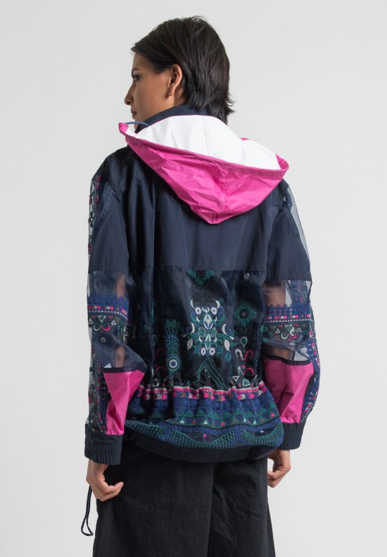 Sacai Tribal Embroidery Blouson Anorak Jacket in Navy | Santa Fe