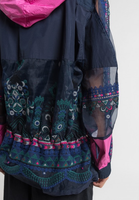 Sacai Tribal Embroidery Blouson Anorak Jacket in Navy | Santa Fe