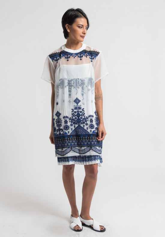 Sacai Tribal Lace Dress in Off White	