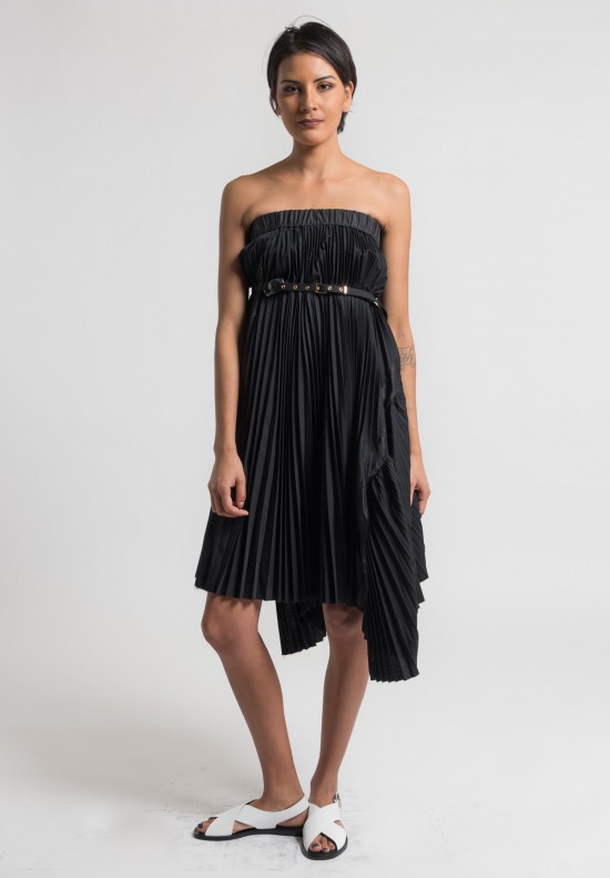 Sacai Pleated Classic Shirting Dress in Black	