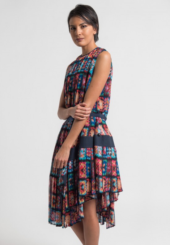Sacai Pleated Crochet Dress in Multi	