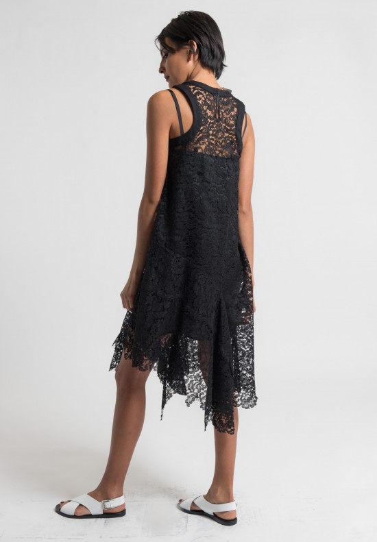 Sacai Floral Lace Dress in Black	