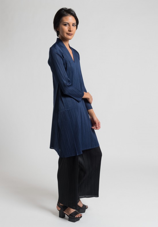 Issey Miyake Pleats Please V-Neck Pleated Tunic/Dress in Navy	