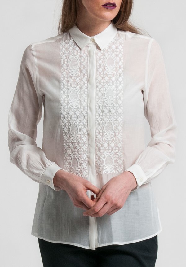 Etro Cotton/Silk Sheer Embroidered Shirt in White	