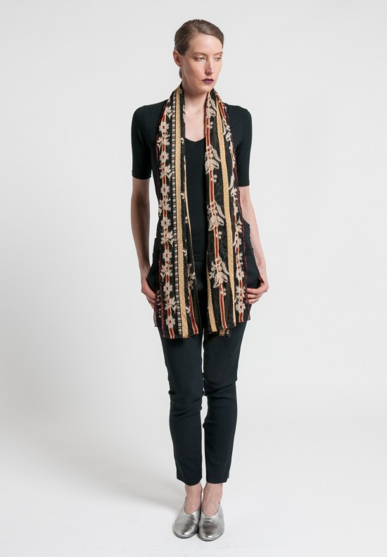 Etro Sheer Stripes and Floral Scarf in Black/Tan | Santa Fe Dry Goods