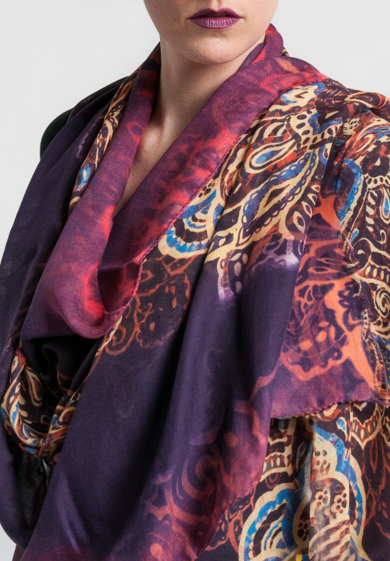 Etro Cashmere/Silk Lightweight Print Scarf in Purple	