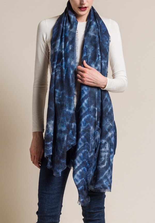Alonpi Cashmere Cashmere/Silk Printed Nora Scarf in Blue