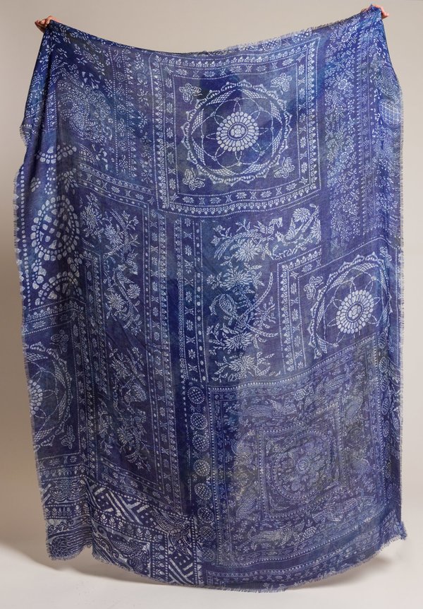 Alonpi Cashmere Cashmere/Silk Printed Nikki Scarf in Navy Blue
