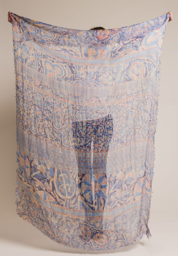 Alonpi Cashmere Cashmere/Silk Printed Tammi Scarf in Blue/Peach