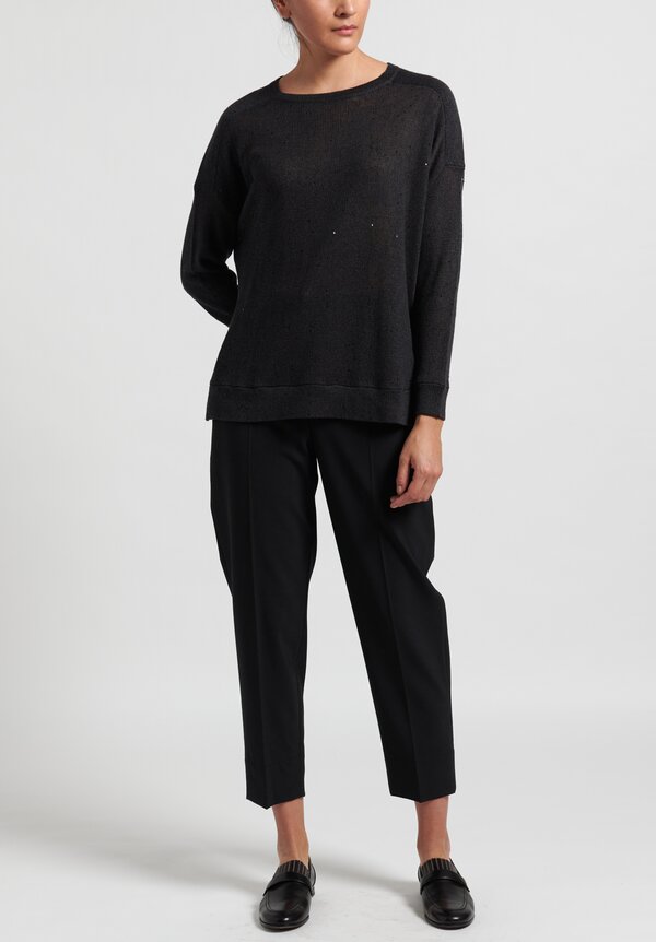 Brunello Cucinelli Linen/Silk Paillette Boxy Sweater in Charcoal Grey