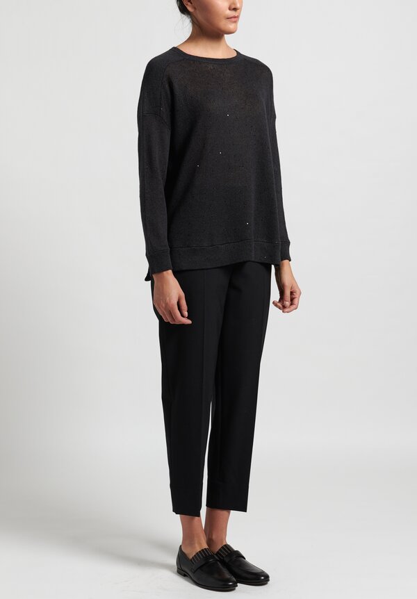 Brunello Cucinelli Linen/Silk Paillette Boxy Sweater in Charcoal Grey