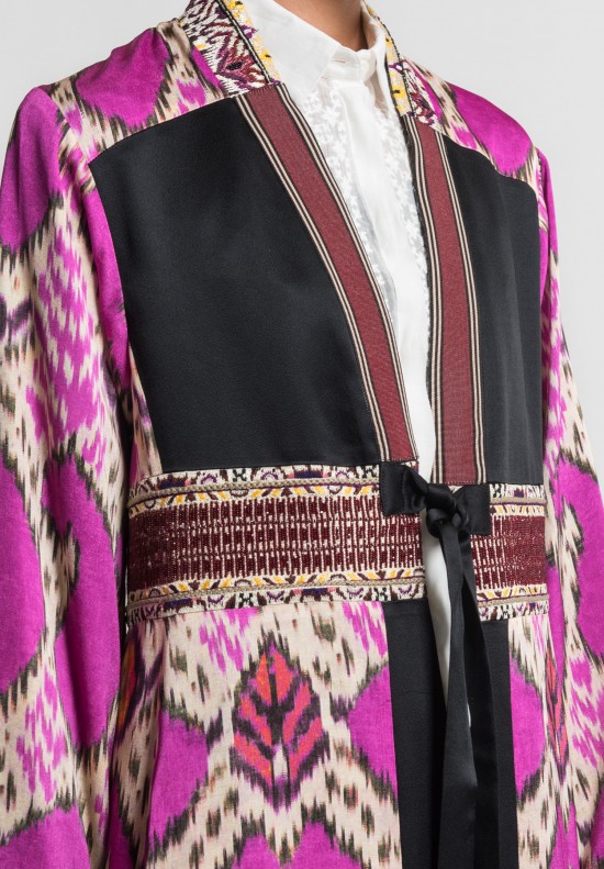 Etro Embroidered and Beaded Ikat Print Jacket in Pink	