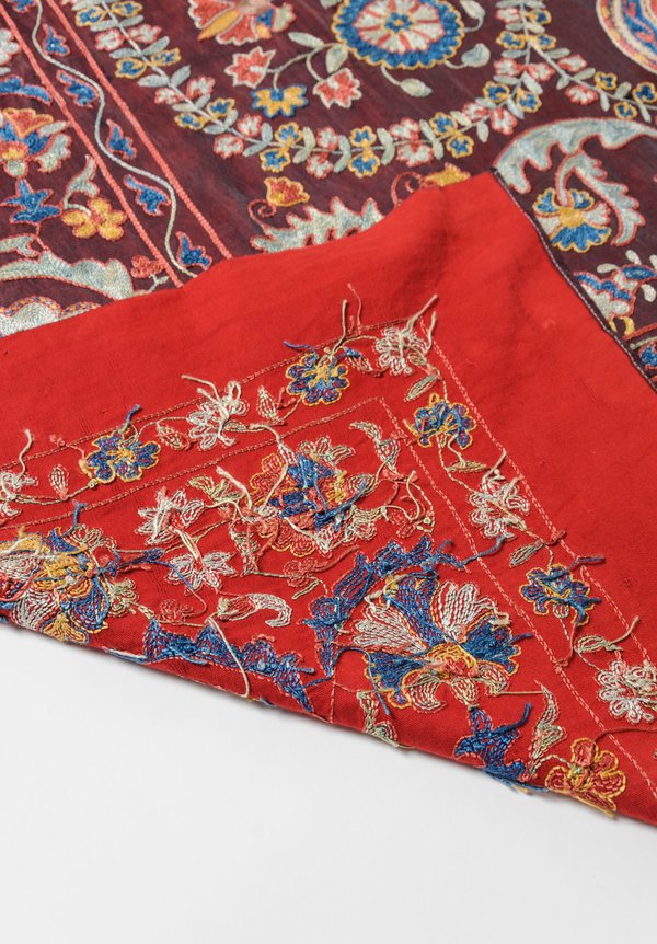 Shobhan Porter Vintage Uzbek Embroidered Suzani Throw in Red