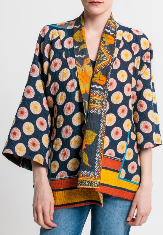 Mieko Mintz 4-Layer Vintage Cotton Kimono Jacket in Navy/Orange