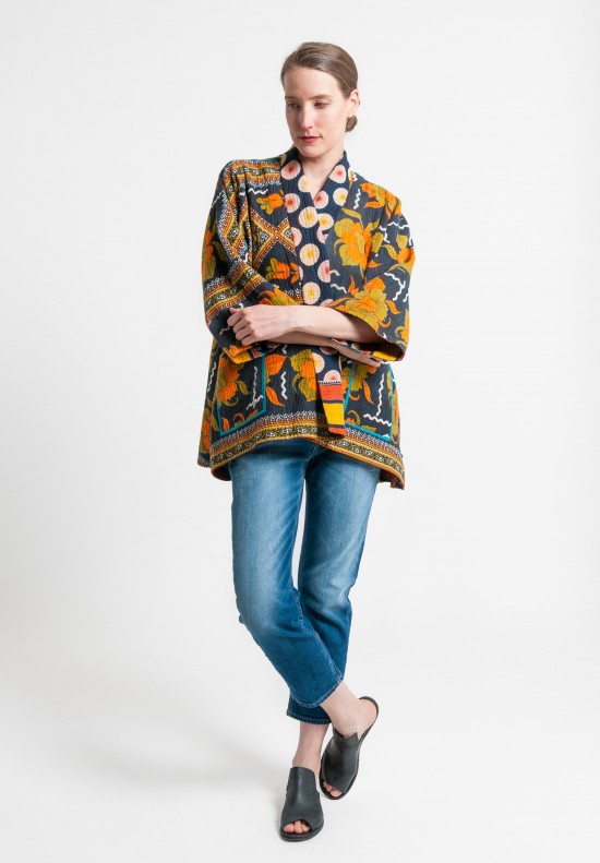 Mieko Mintz 4-Layer Vintage Cotton Kimono Jacket in Navy/Orange | Santa ...