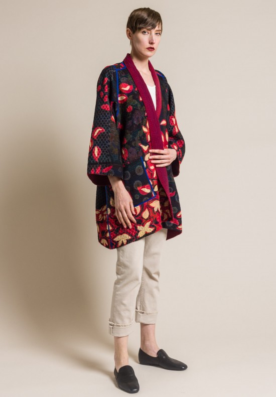Mieko Mintz 4-Layer Holiday Flower A-Line Jacket in Black/Plum