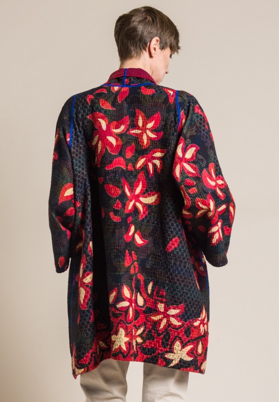 Mieko Mintz 4-Layer Holiday Flower A-Line Jacket in Black/Plum