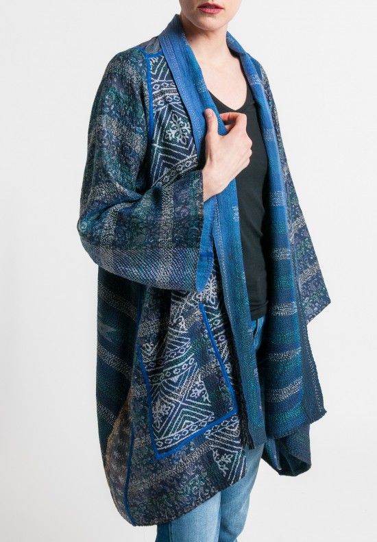 Mieko Mintz Silk/Cotton Ombre Print A-Line Jacket in Blue/Black	