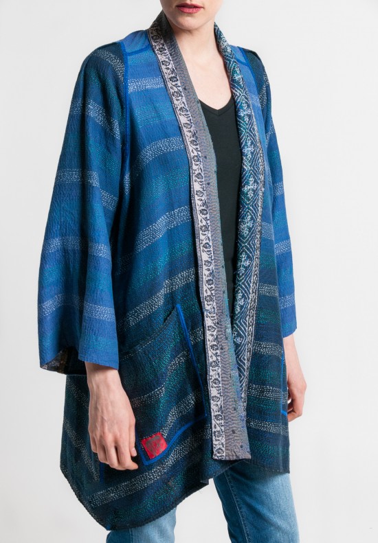 Mieko Mintz Silk/Cotton Ombre Print A-Line Jacket in Blue/Black	