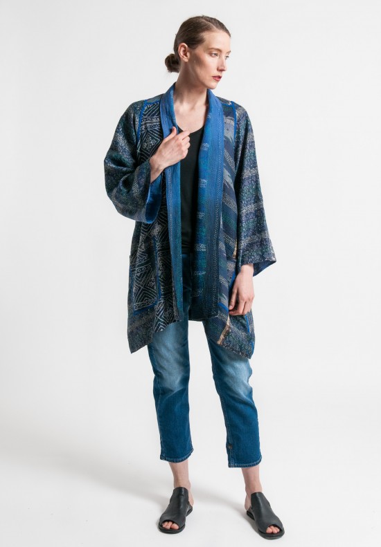 Mieko Mintz Silk/Cotton Ombre Print A-Line Jacket in Blue/Black	