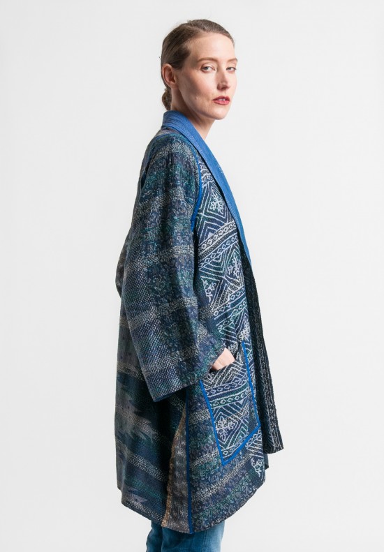 Mieko Mintz Silk/Cotton Ombre Print A-Line Jacket in Blue/Black	