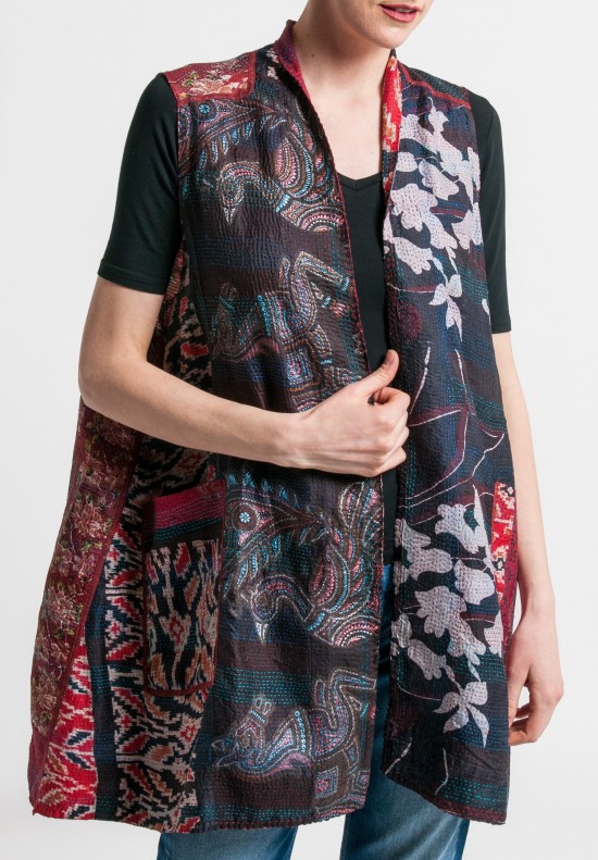 Mieko Mintz Vintage Silk A-Line Vest in Maroon	