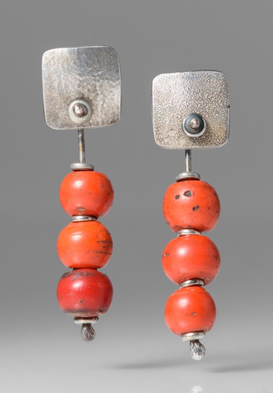 Holly Masterson 3 Faux Red Coral Beads Earrings