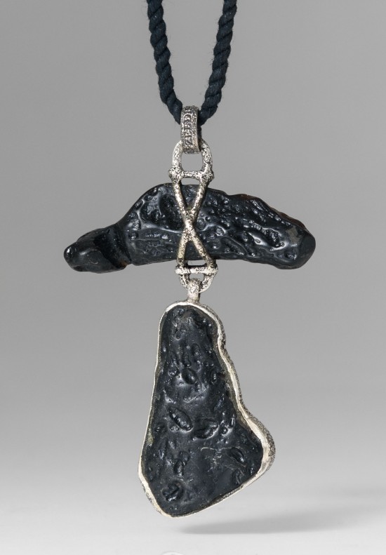 Lou Zeldis Sterling Silver & Large Lava Rock Necklace	